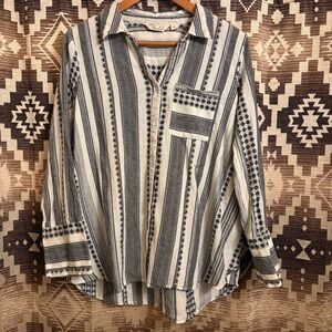 Caffé Marrakesh Size M Patterned Long Sleeve 100% Cotton Oversized Top, Boho